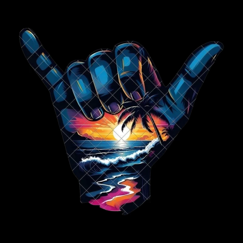 Shaka Sign with Tropical Sunset and Ocean Scene Throw Pillow