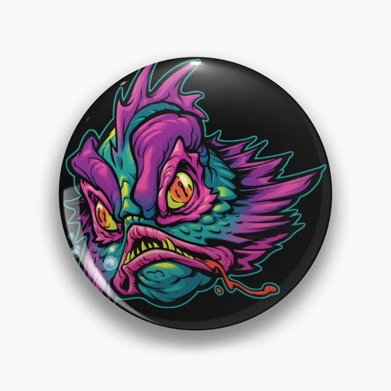 Grotesque Colorful Fish Monster Illustration Pin