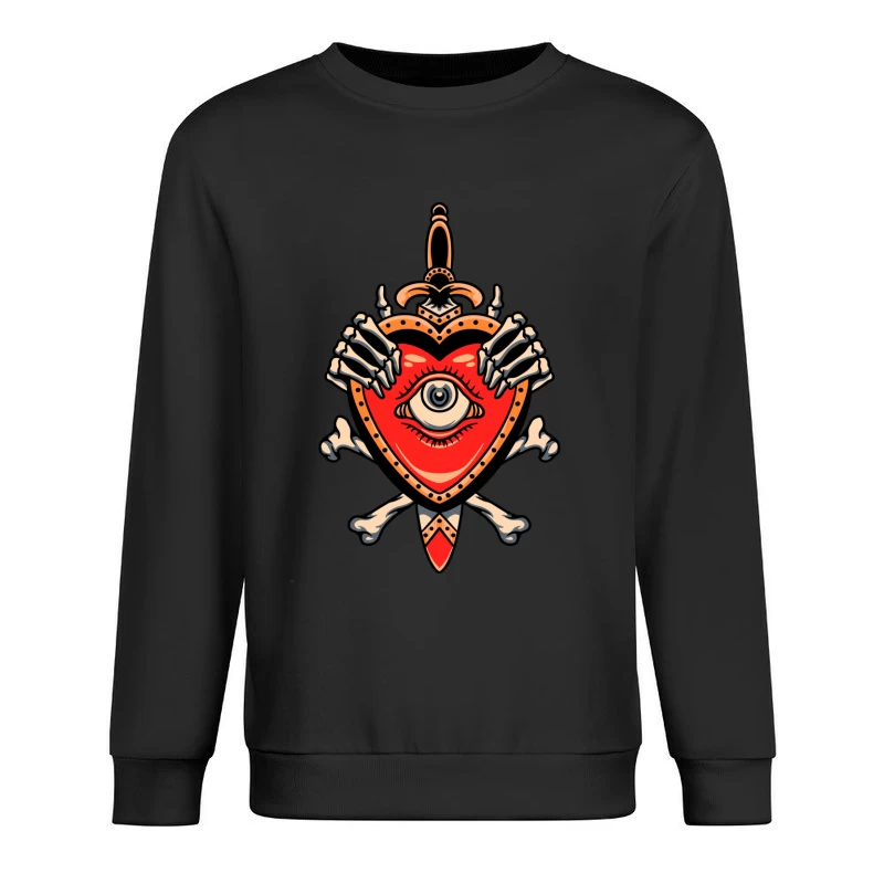 Heart with Eye and Skeleton Hands Male Pullover Sweatshirt