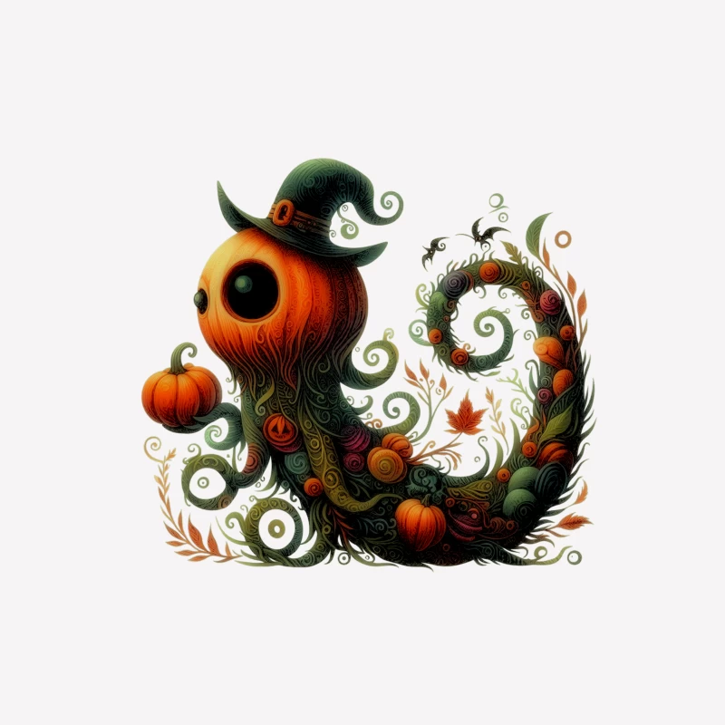 Halloween pumpkin witch hat autumn fantasy illustration whimsical surreal Male T-Shirt