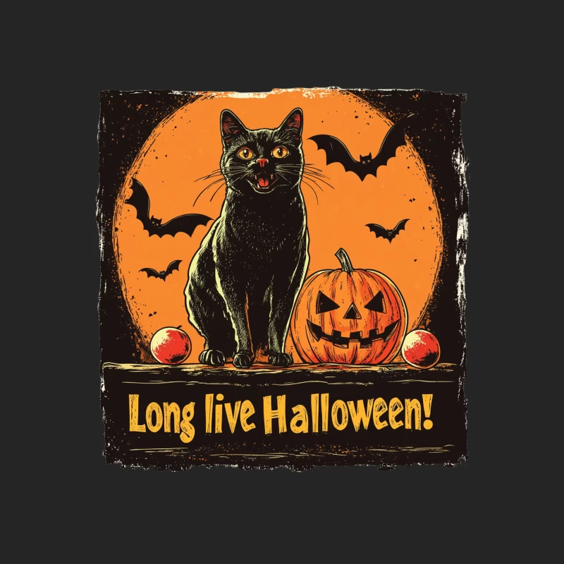 Vintage Halloween Illustration with Black Cat and Jack-o'-Lantern Female Pullover Sweatshirt