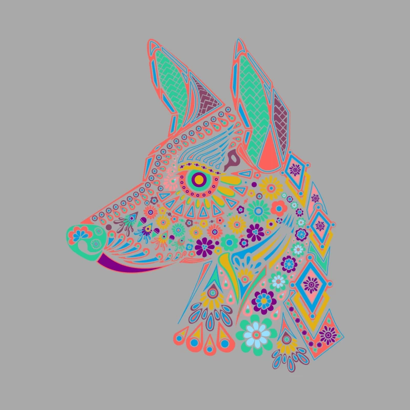 Colorful Floral Dog Illustration Female Pullover Hoodie