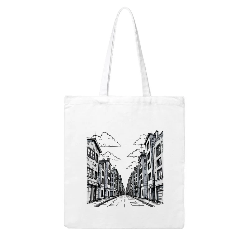 Monochrome Cityscape with Urban Architecture Cotton Tote Bag