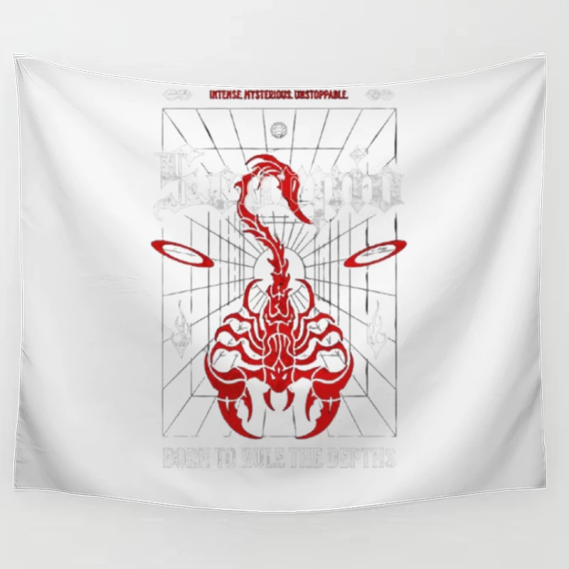 Red Mystical Scorpion with Geometric Pattern Tapestry