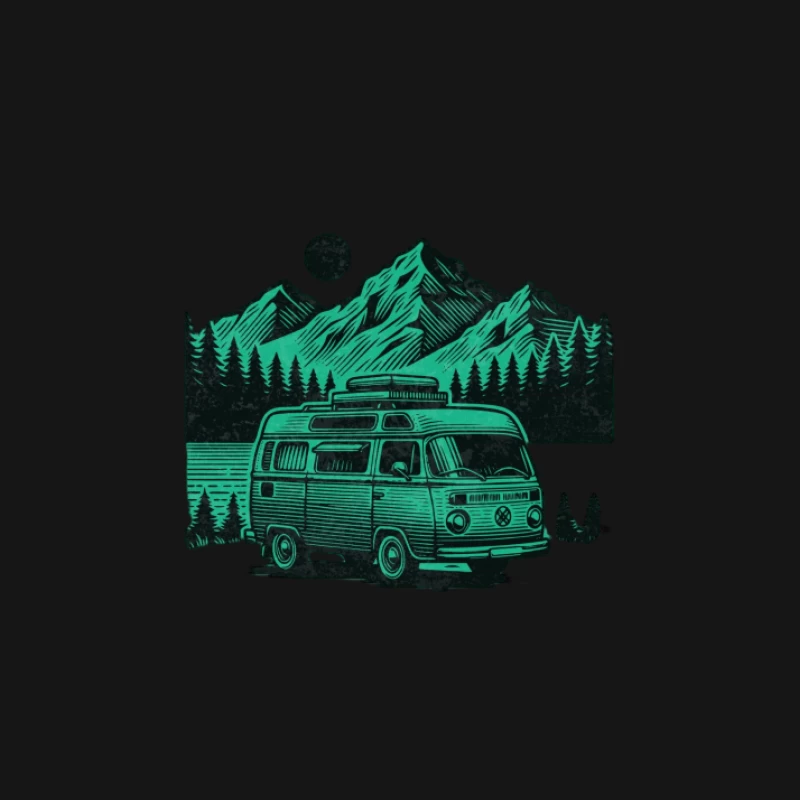 Van rétro dans un paysage de montagne Homme Manches Longues T-Shirt
