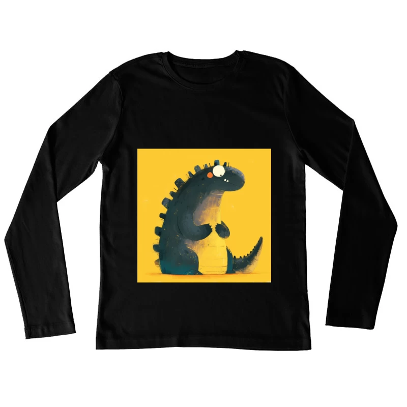 Cute Cartoon Dinosaur Character on Yellow Background Female Long Sleeve T-Shirt