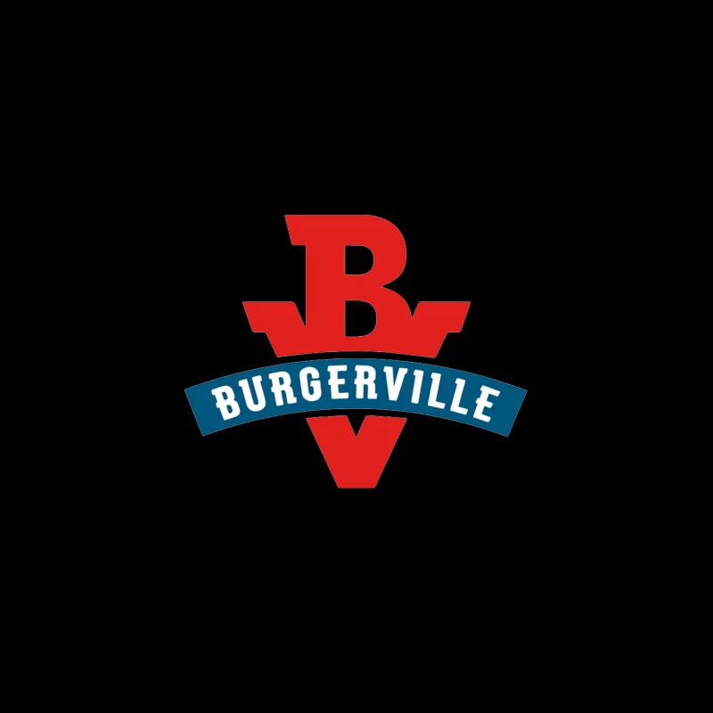 Burgerville Fast Food Restaurant Logo Design in Red and Blue Travel Mug