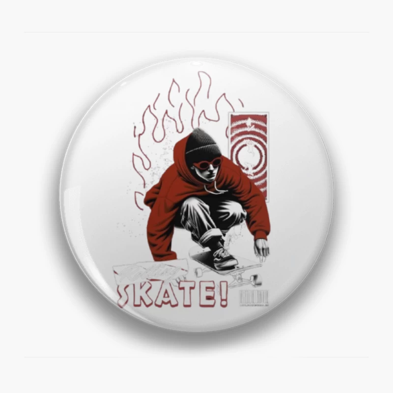 Urban Skateboarder in Red Hoodie - Street Art Style Pin