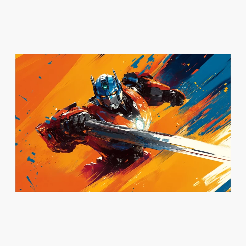 Optimus Prime: Dynamic Transformers Action in Vibrant Digital Art Travel Mug