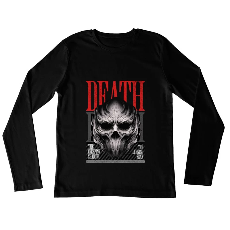 Gothic Death Skull with Red Typography Art Female Long Sleeve T-Shirt