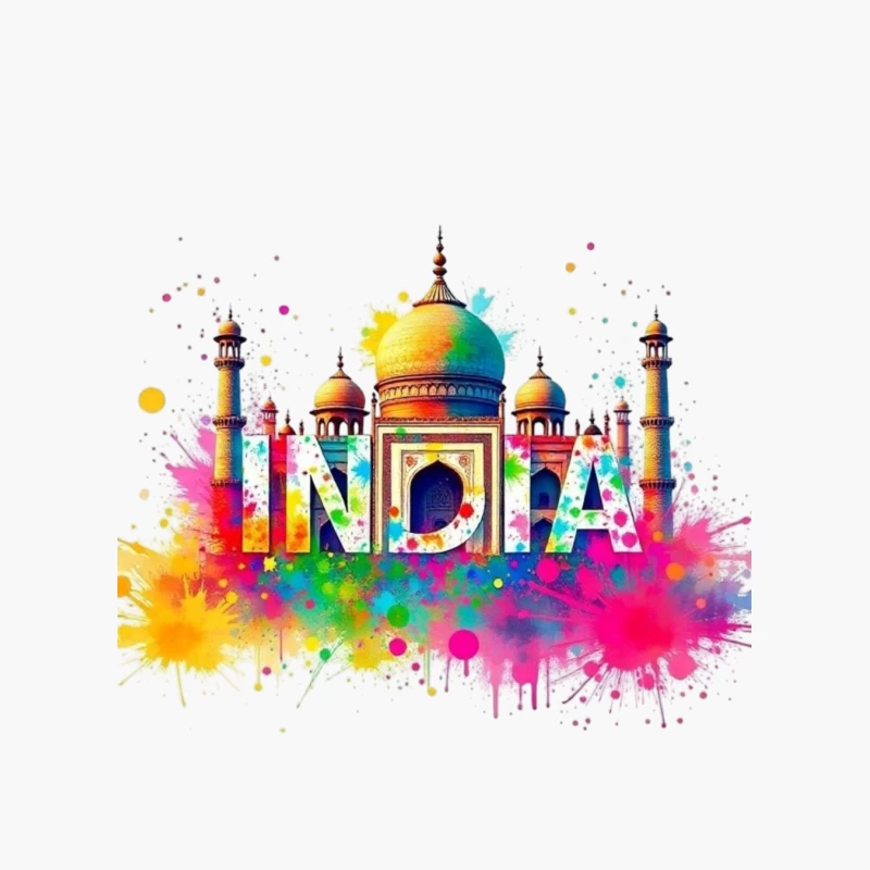 Vibrant Watercolor India Typography with Taj Mahal Silhouette Cotton Tote Bag