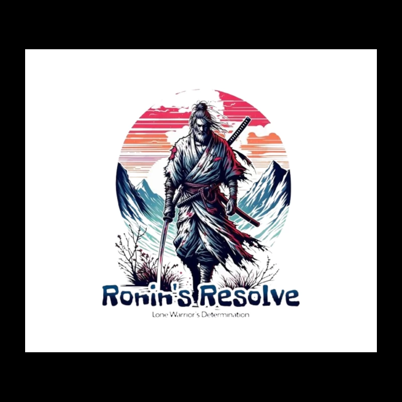 Lone Ronin's Resolve Against Mountain Sunset Tapestry