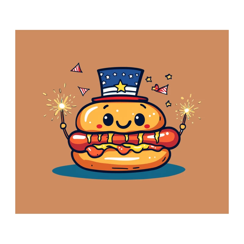 Festive Patriotic Cartoon Hamburger with Sparklers Tapestry