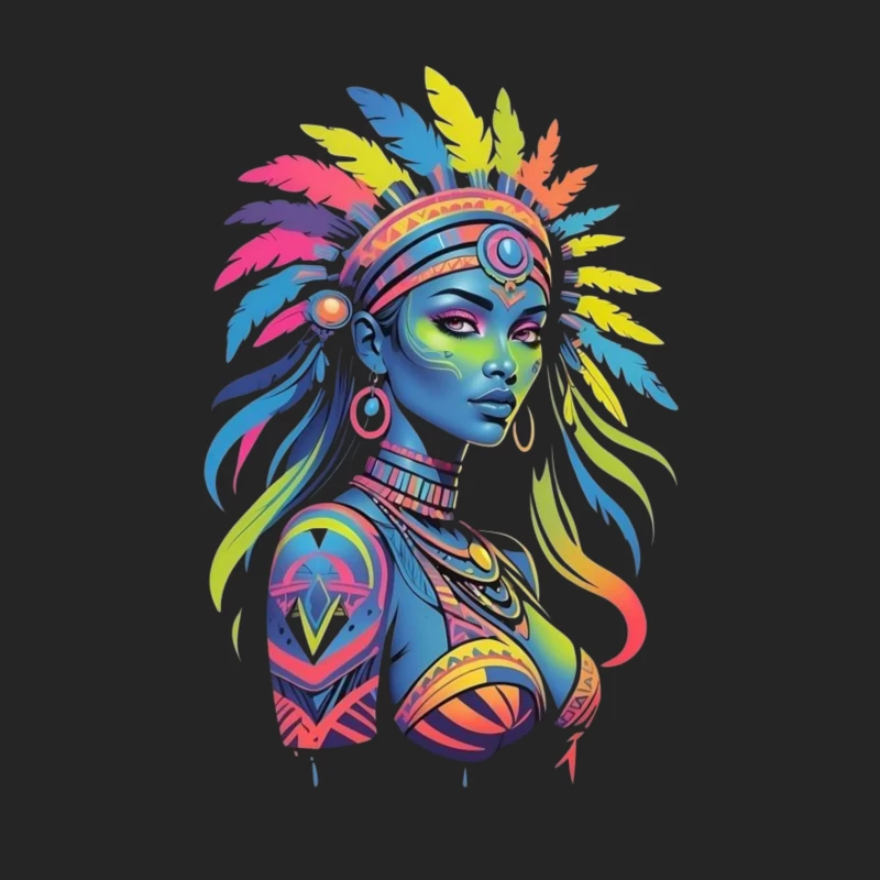 Colorful Tribal Portrait with Headdress Male Pullover Sweatshirt