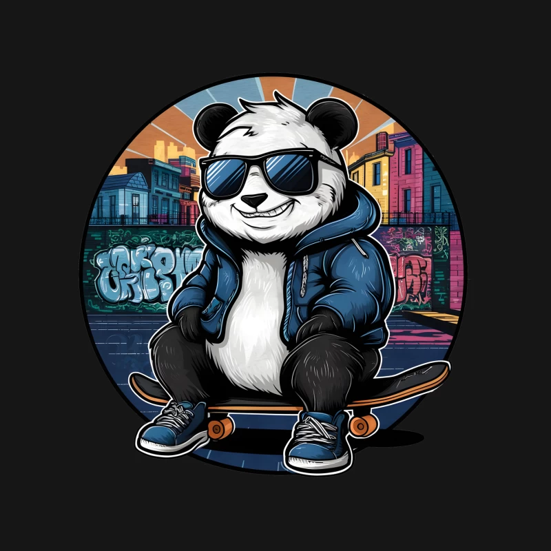 Cool Cartoon Panda Skateboarding in Urban Graffiti Street Mouse Pad