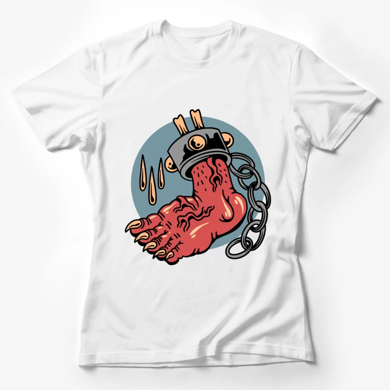 Surreal Horror Illustration of a Chain-Bound Hand Female T-Shirt