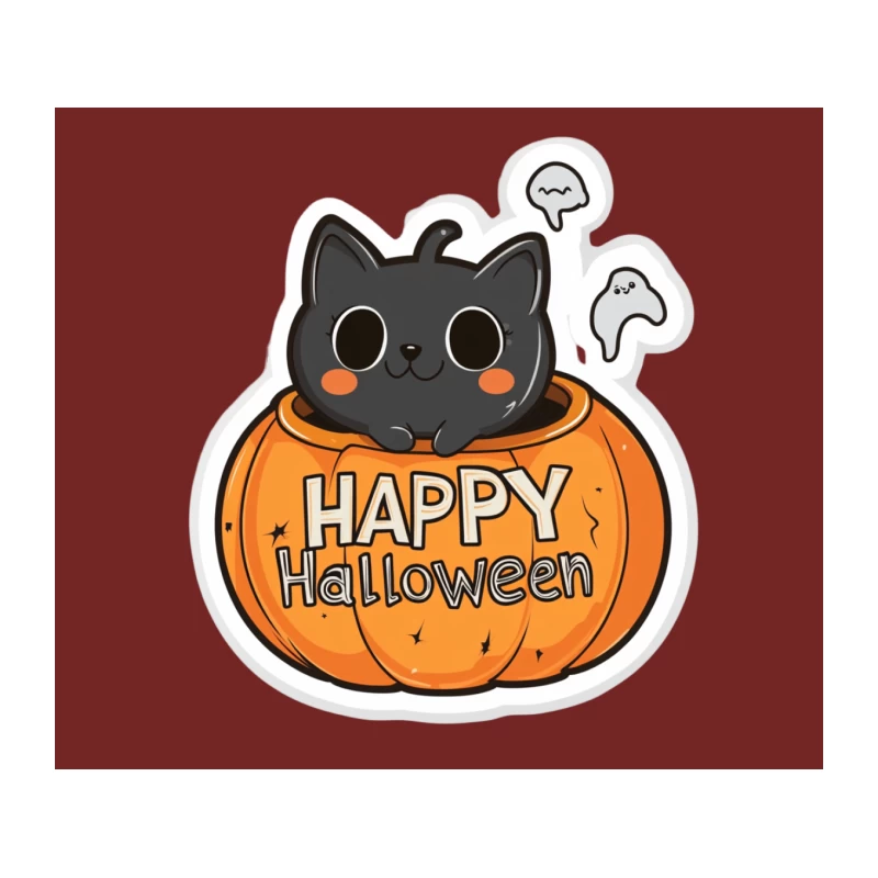 Cute Halloween Cat in Pumpkin with Ghosts Tapestry