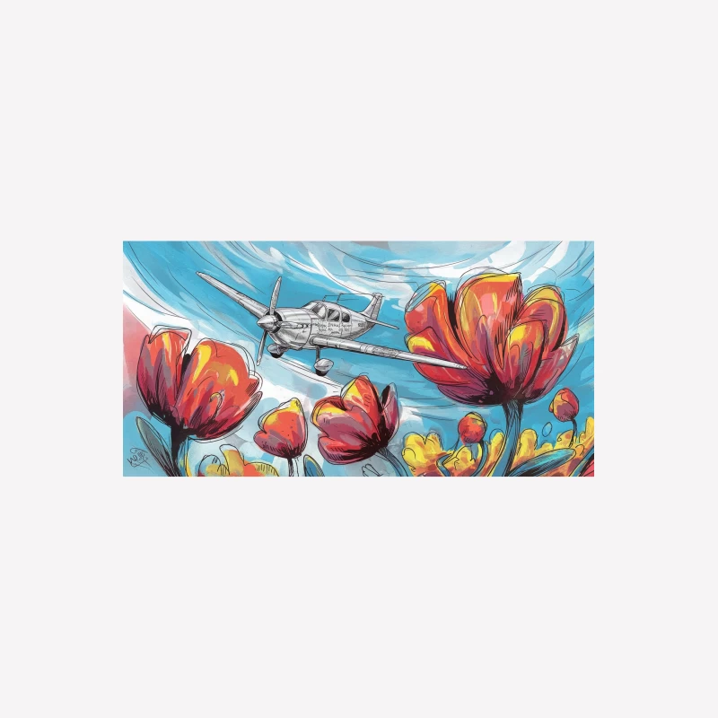Surreal Painting of Airplane Flying Through Colorful Tulips in Sky Male T-Shirt