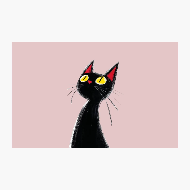 Stylized Black Cat with Yellow Eyes and Red Ears Travel Mug
