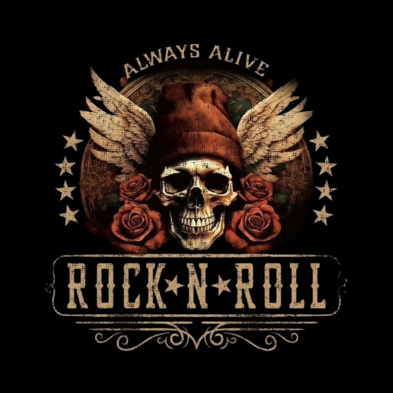 Rock and Roll Skull with Wings and Roses Pin