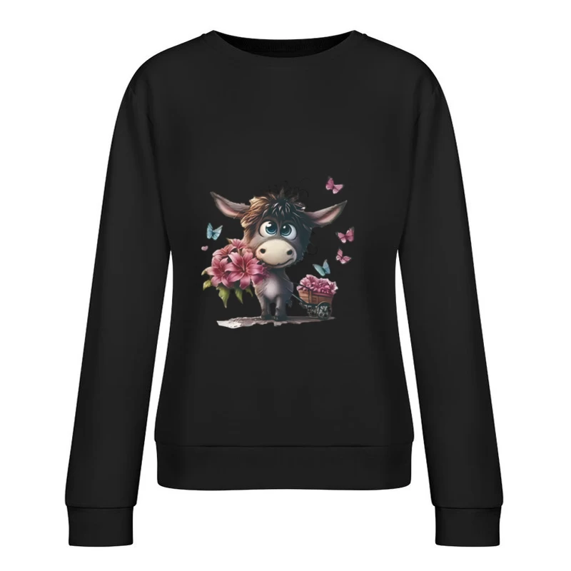 Süßer Esel mit Blumen und Schmetterlingen Damen Pullover Sweatshirt