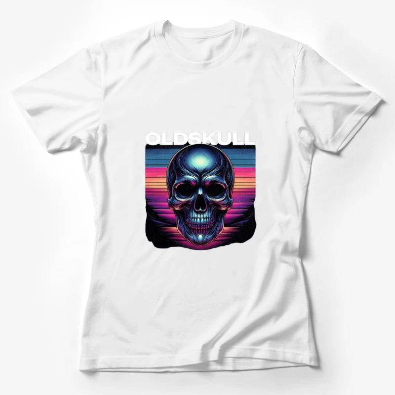 Retro Synthwave Neon Skull Artwork Female T-Shirt