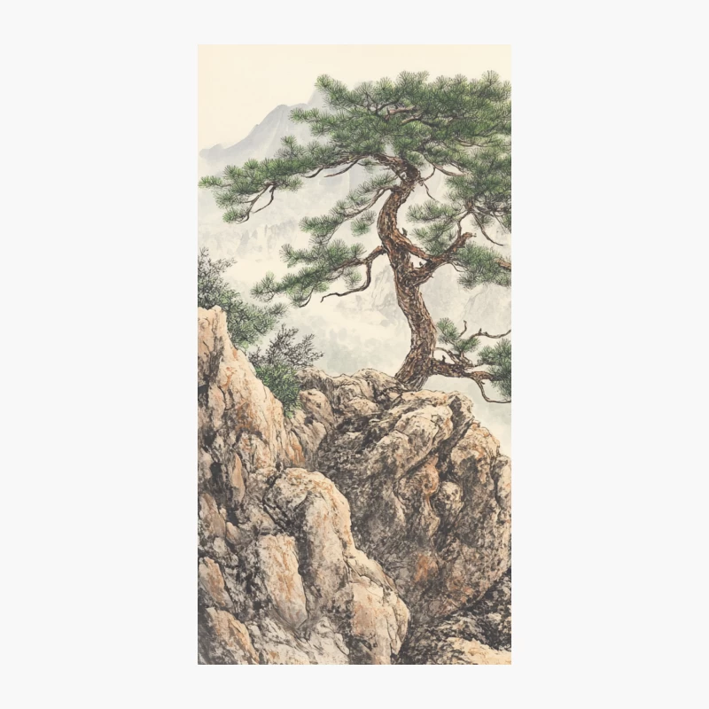 Misty Mountain Landscape with Solitary Pine: Traditional Chinese Painting iPhone Case