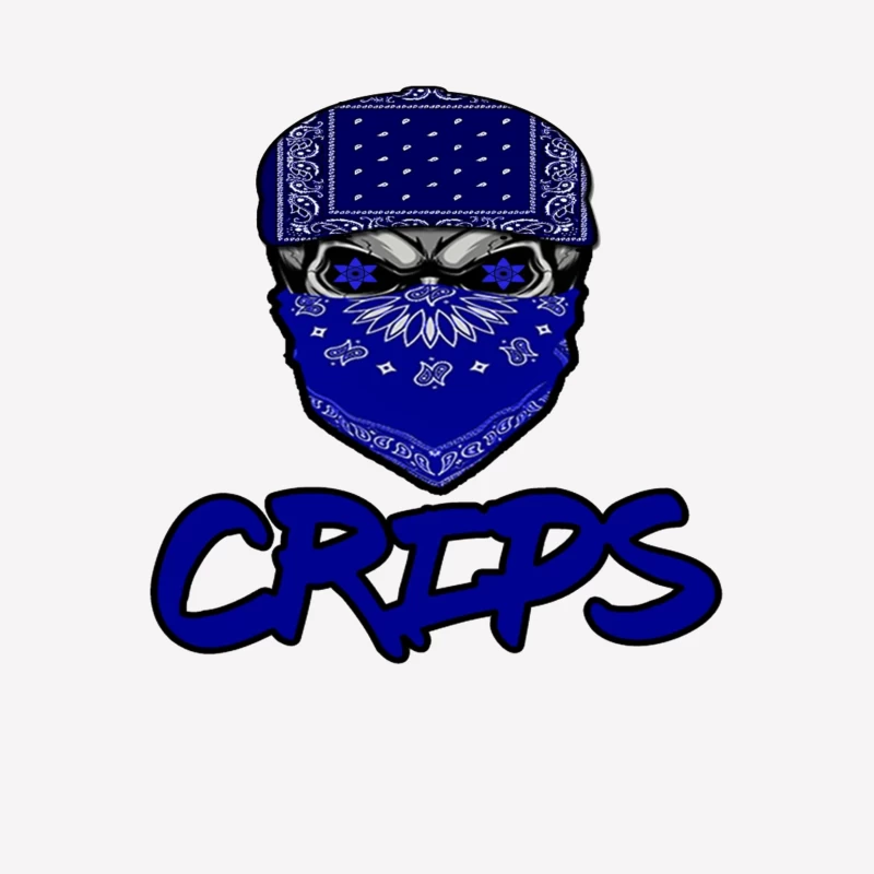 Blue Bandana Skull with Crips Gang Symbol Male T-Shirt