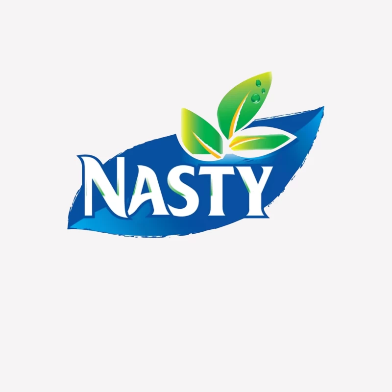 Nasty Brand Logo with Blue Banner and Green Leaf Emblem Female T-Shirt