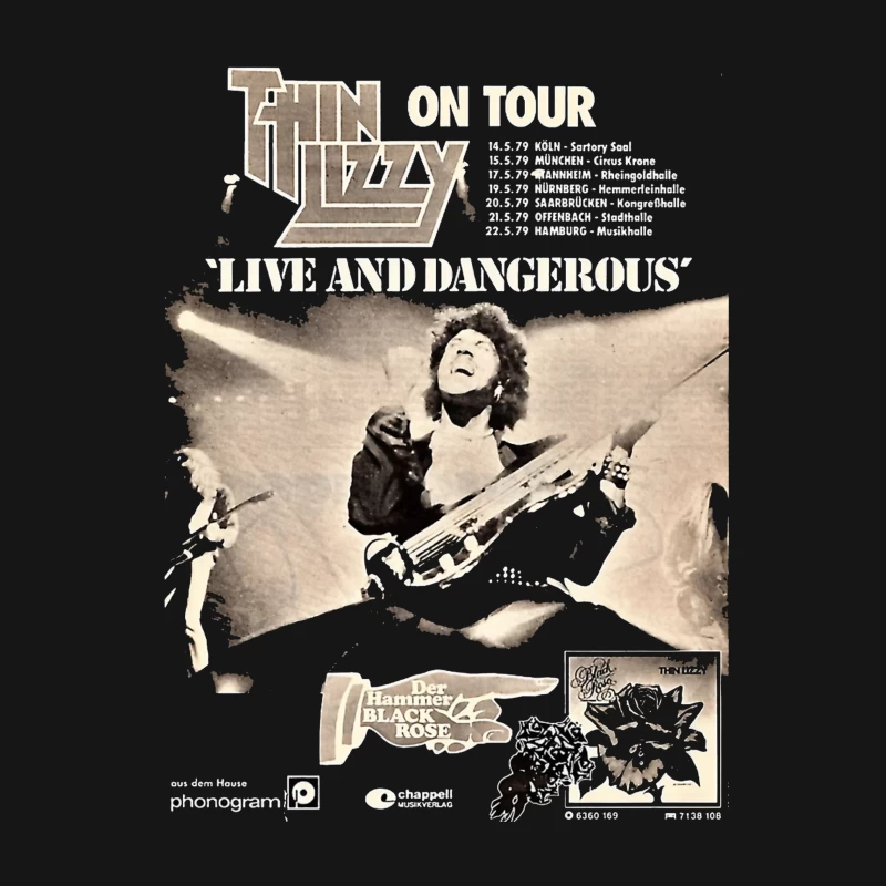 Vintage Thin Lizzy "Live and Dangerous" Tour Concert Poster Male T-Shirt