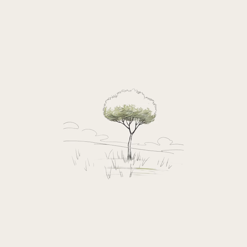 Minimalist Sketch of a Solitary Tree in Nature Bucket Hat