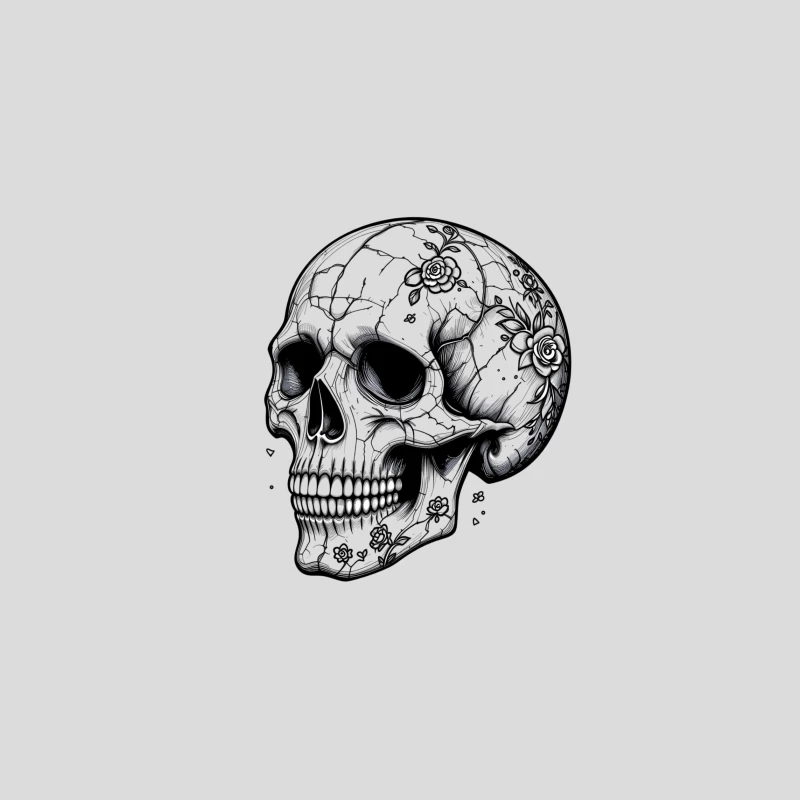 Artistic Skull with Floral Details Baseball Cap