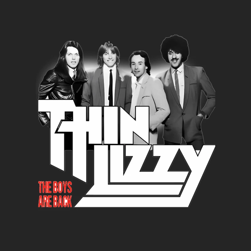 Thin Lizzy "The Boys Are Back" Album Cover - Classic Rock Band Portrait in Black and White Female Pullover Sweatshirt