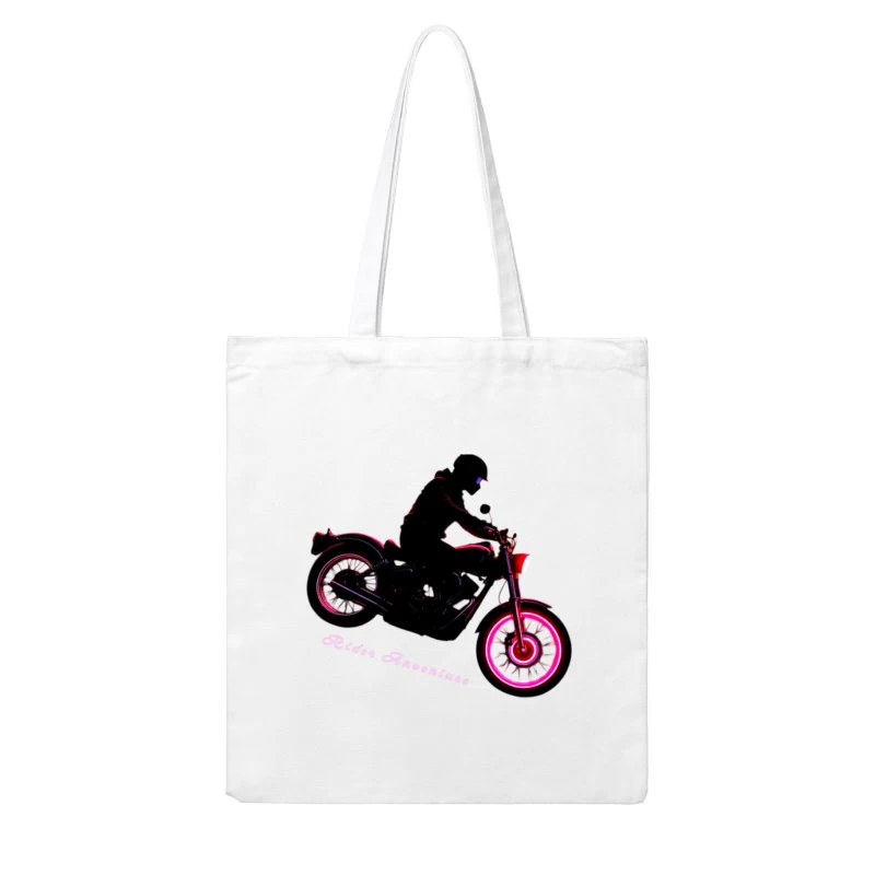 Neon-Glowing Vintage Motorcycle Rider Silhouette Cotton Tote Bag