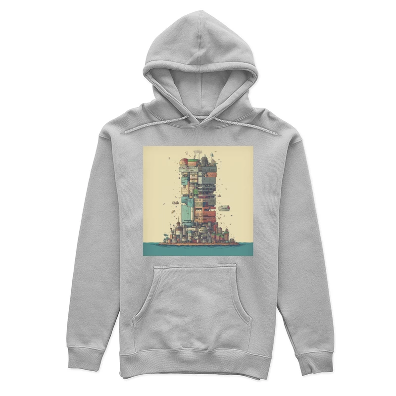 Retro-Futuristic Vertical City Island Female Pullover Hoodie