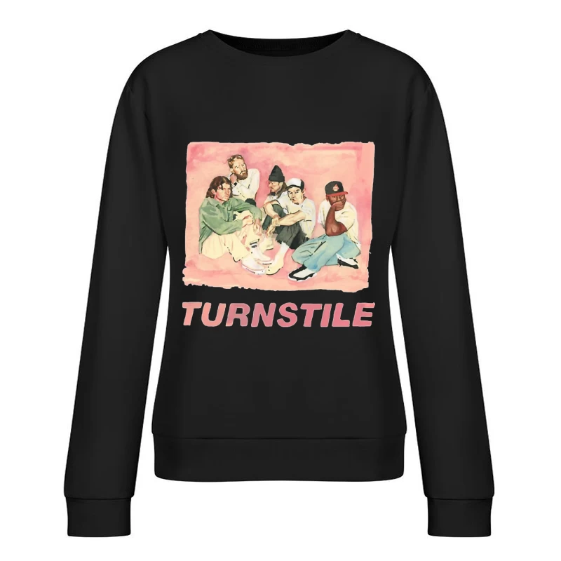 Watercolor Portrait of Hip Hop Group "Turnstile" Female Pullover Sweatshirt