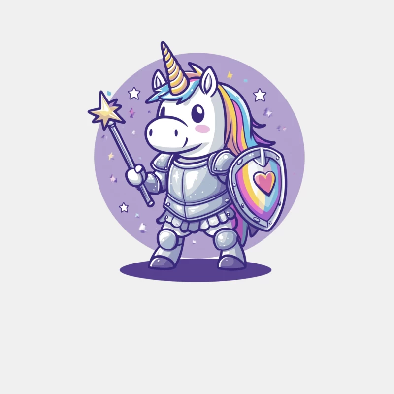 Cute Cartoon Unicorn Knight with Magic Wand and Rainbow Shield Male Tank Top