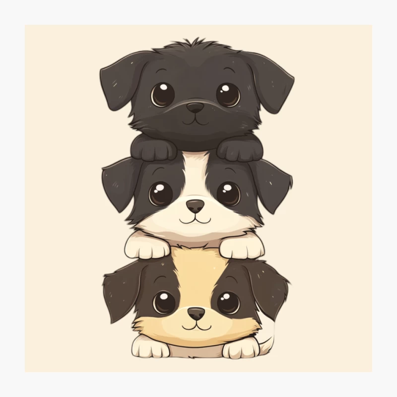 Cute Stacked Cartoon Puppies Illustration Pin