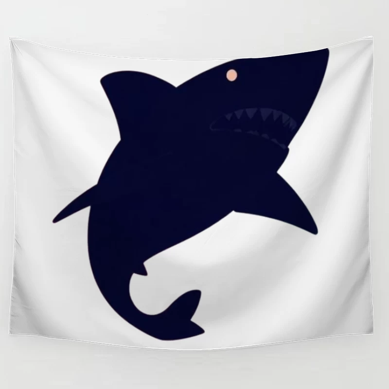 Navy Blue Cartoon Shark Silhouette Tapestry