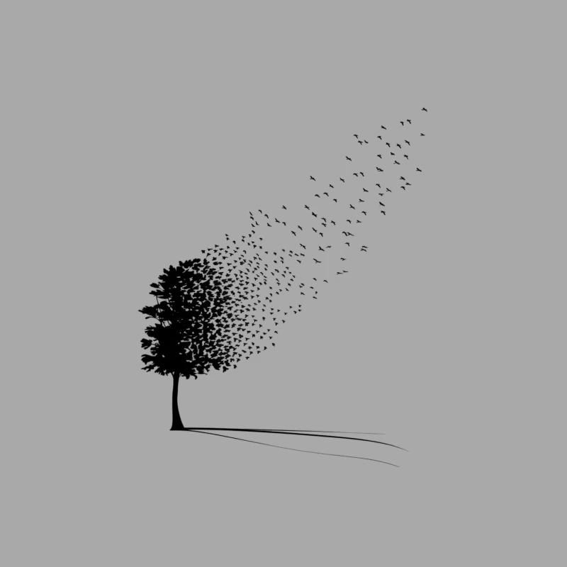 Tree Silhouette Transforming into Flying Birds Female Pullover Hoodie