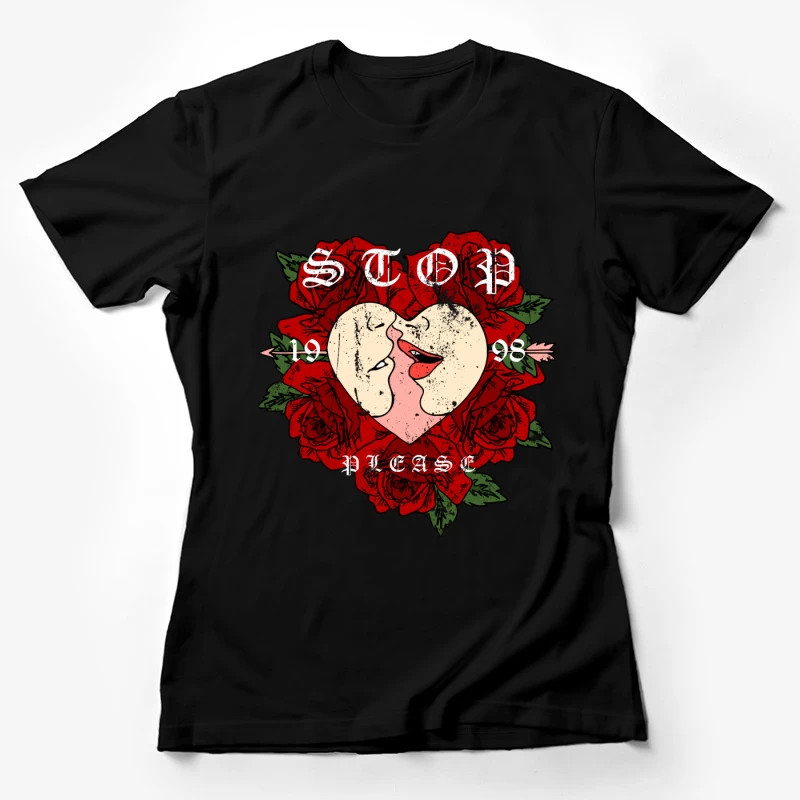 Design romantique avec cœur et roses Femme T-Shirt
