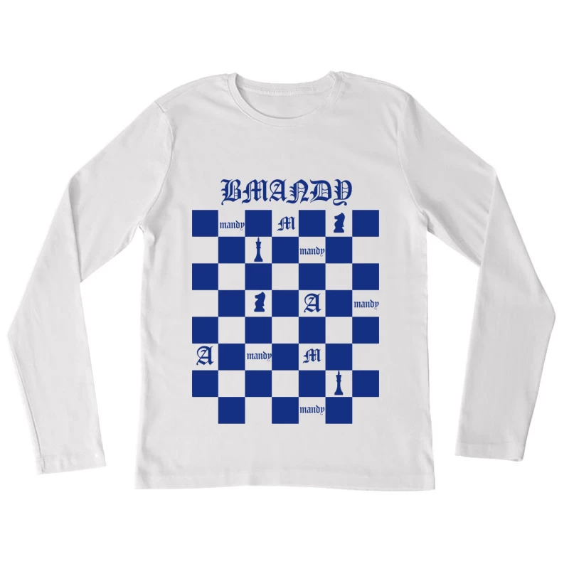Schachbrettmuster mit Buchstaben und Symbolen Damen Langarm T-Shirt
