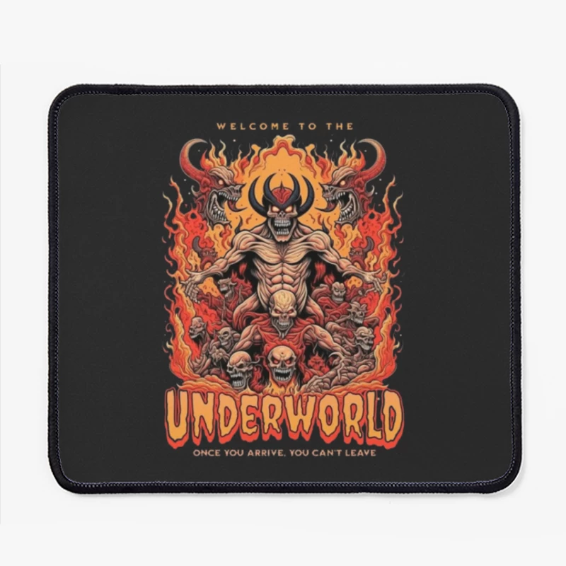 Welcome to the Underworld: Demonic Horror Art with Flaming Skulls Mouse Pad