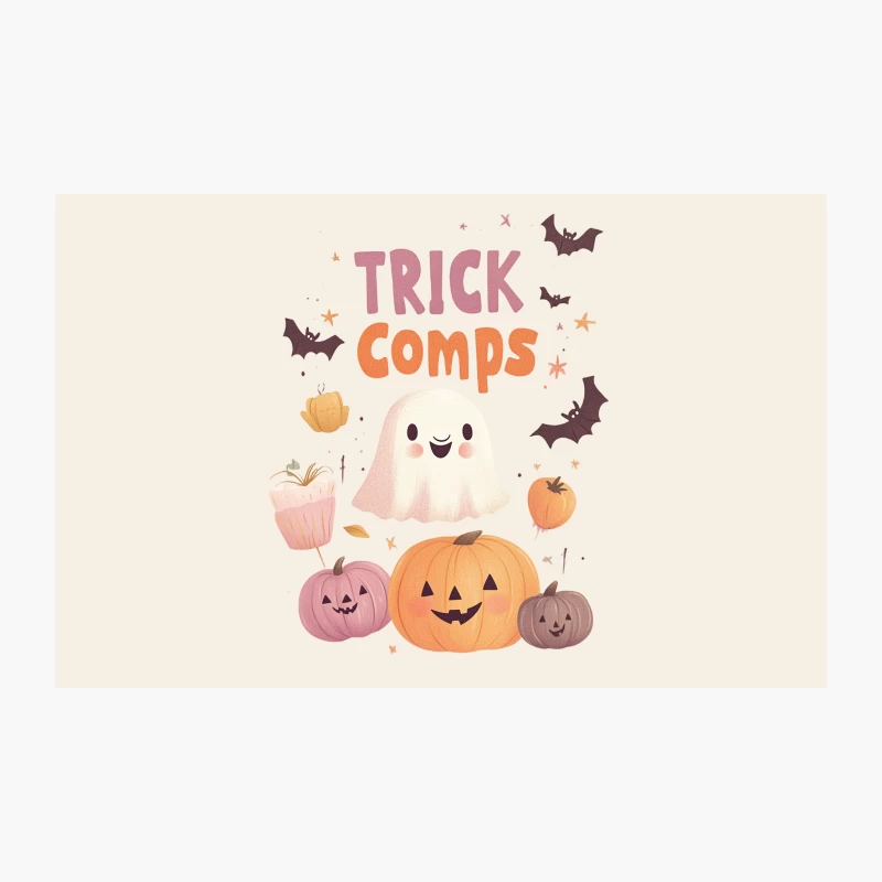 Cute Halloween Trick-or-Treat Illustration with Ghost and Pumpkins Travel Mug