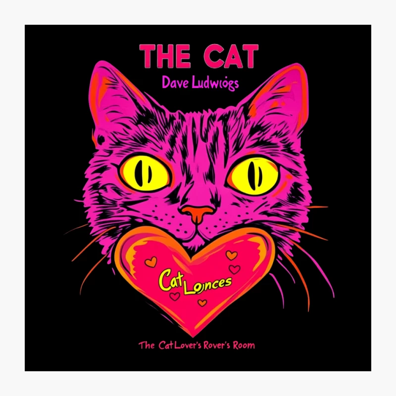 Vibrant Cat Illustration Poster with Heart Pin