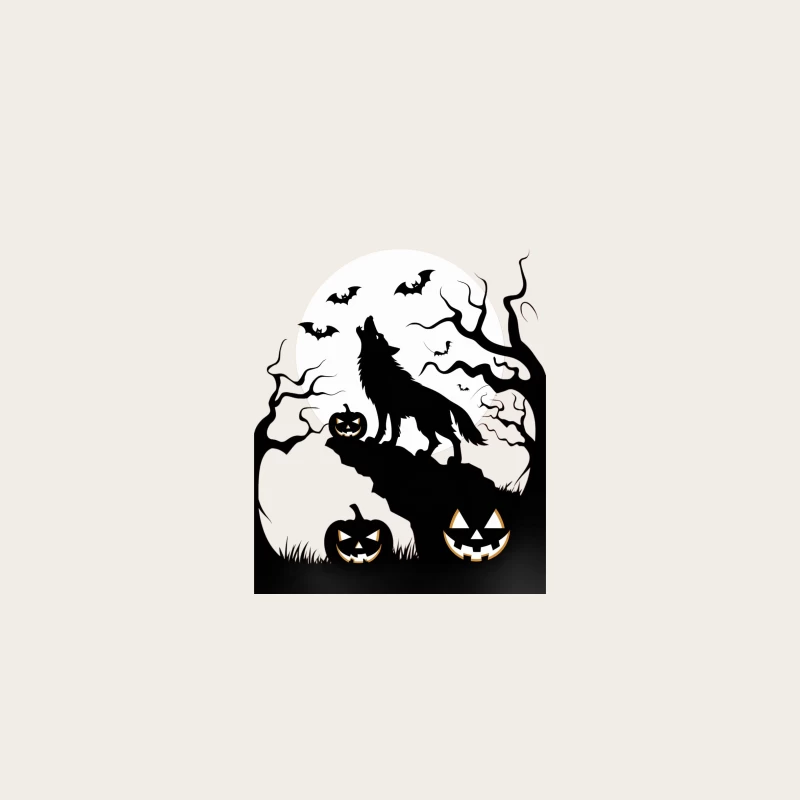 Spooky Halloween Night with Howling Wolf, Bats and Jack-o'-Lanterns Bucket Hat