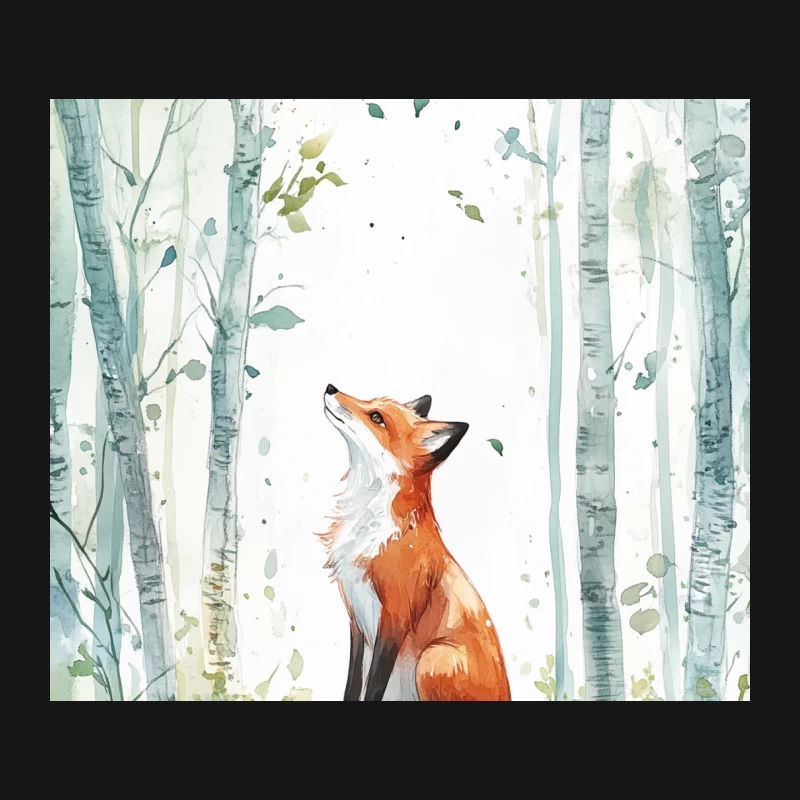 Whimsical Watercolor Fox in Autumn Birch Forest Mouse Pad