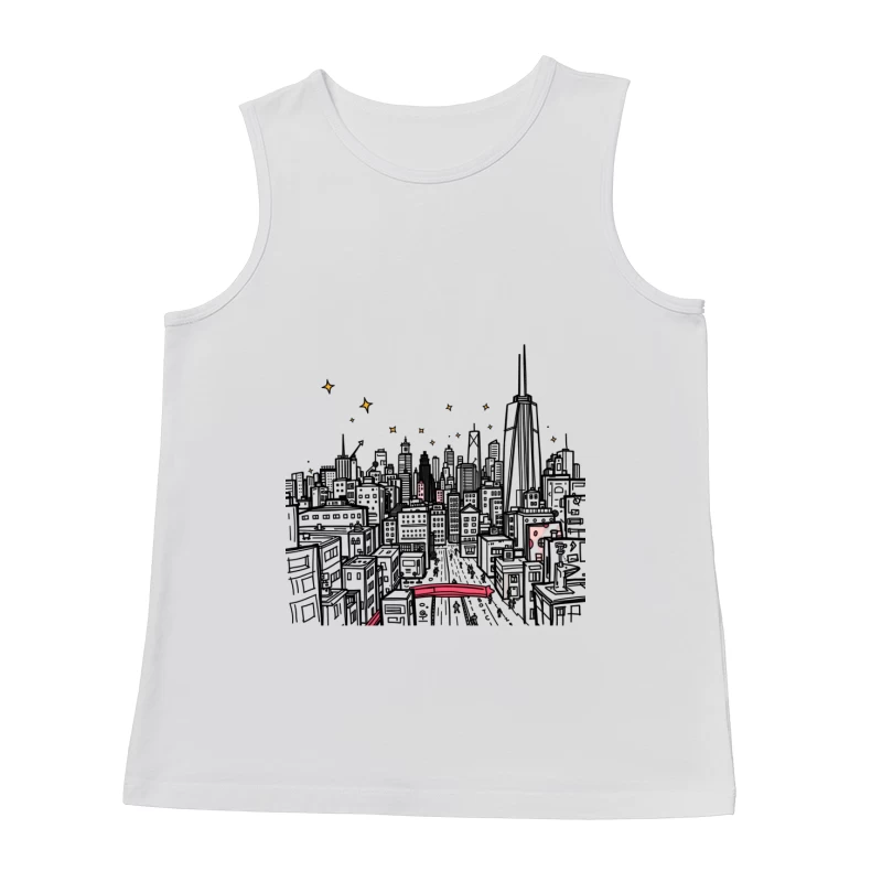 Nighttime Cityscape Illustration Male Tank Top