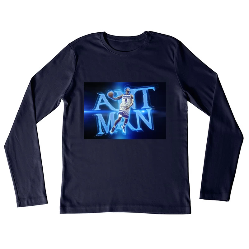 Minnesota Timberwolves Player in Dynamic Neon Blue Basketball Art Female Long Sleeve T-Shirt