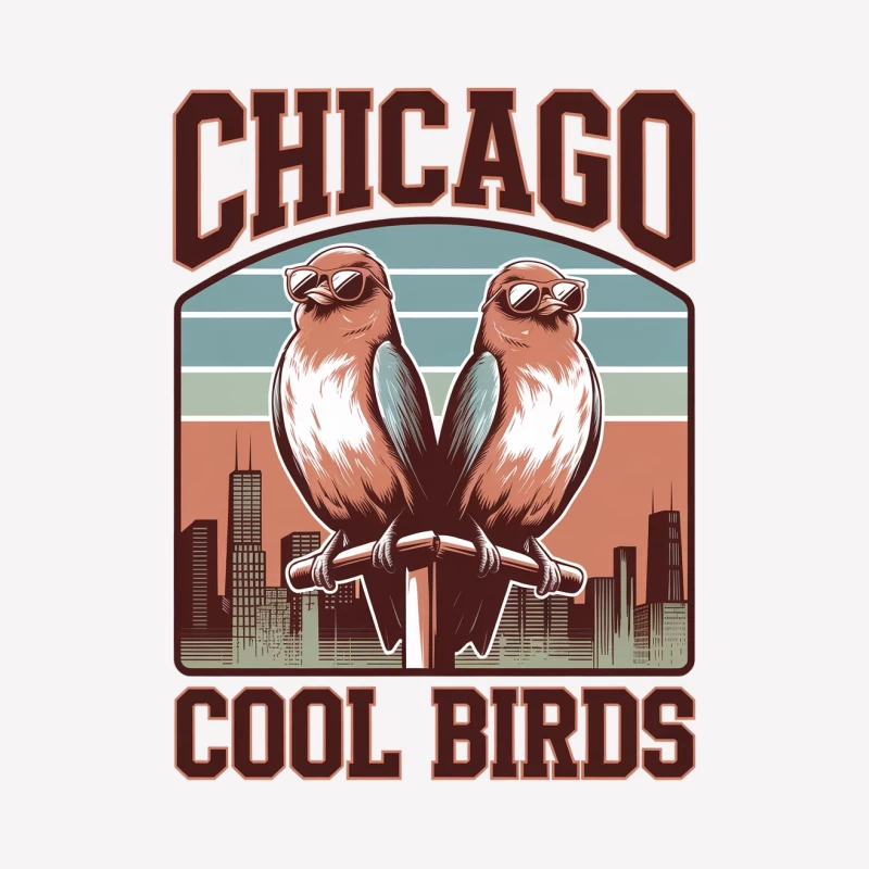 Retro Chicago Cool Birds Illustration with Skyline Female T-Shirt